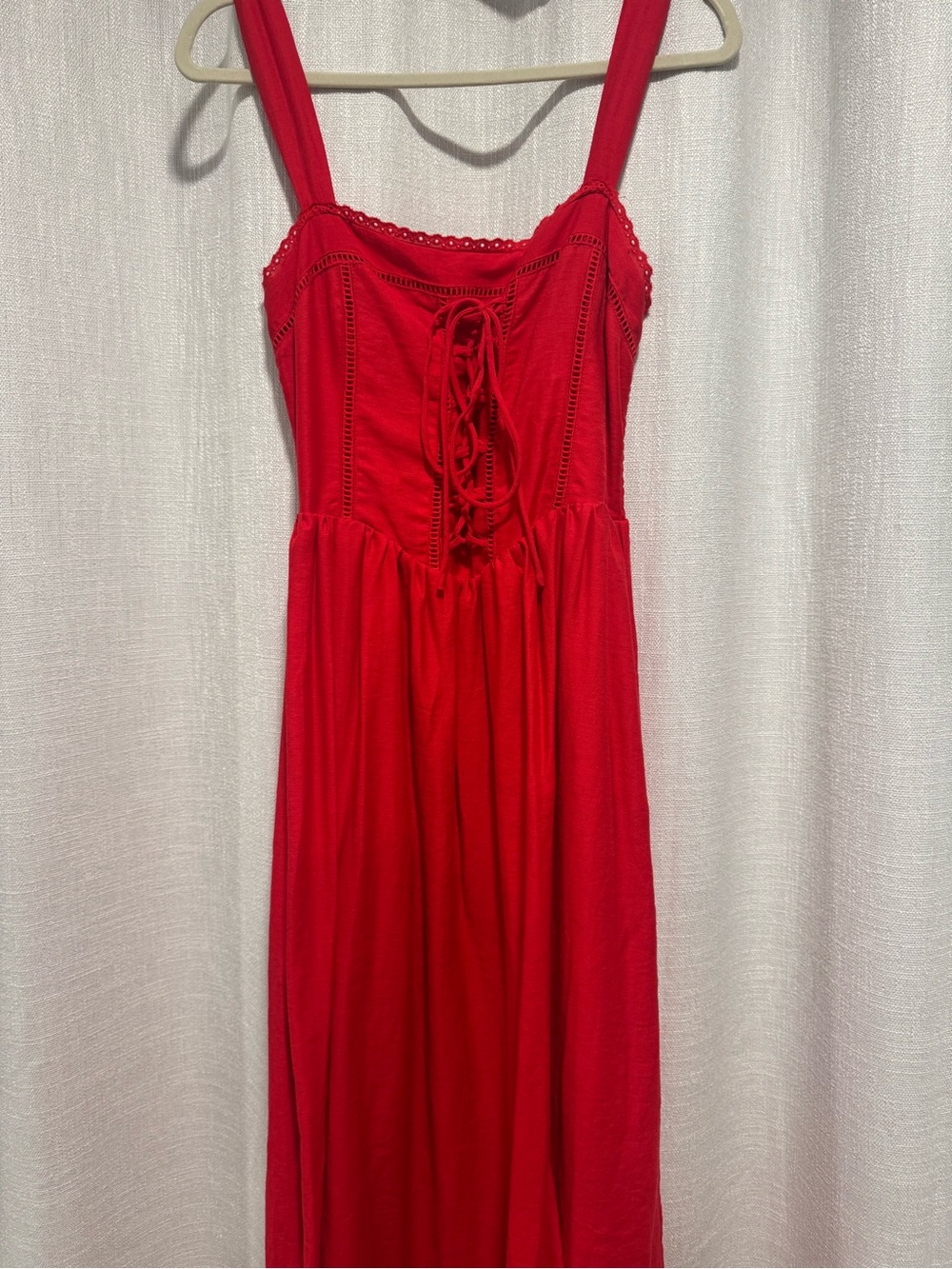 Altar’d State Red Lace-Up Cotton Maxi Chemise